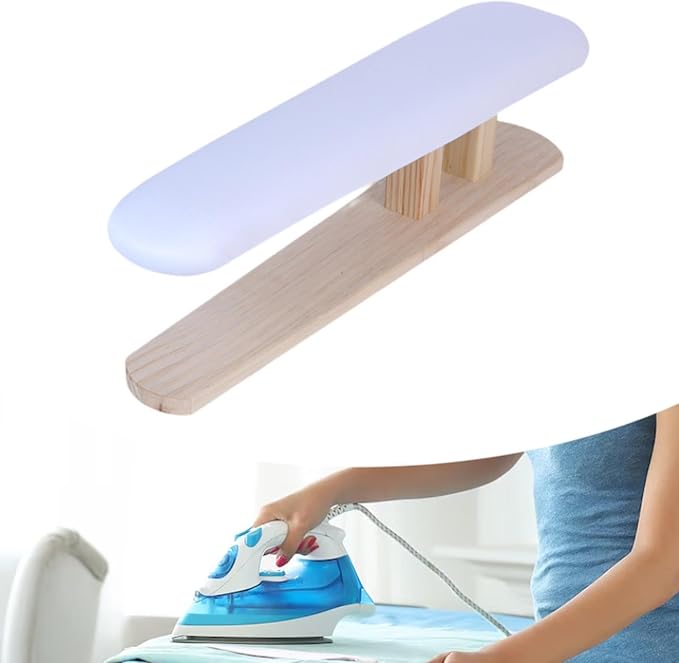 Mini Ironing Board with Wood Base Replacement Cover Ironing Stool Iron Board for Craft Rooms Household Collars Garments Cuffs, White 57cmx13cmx16cm
