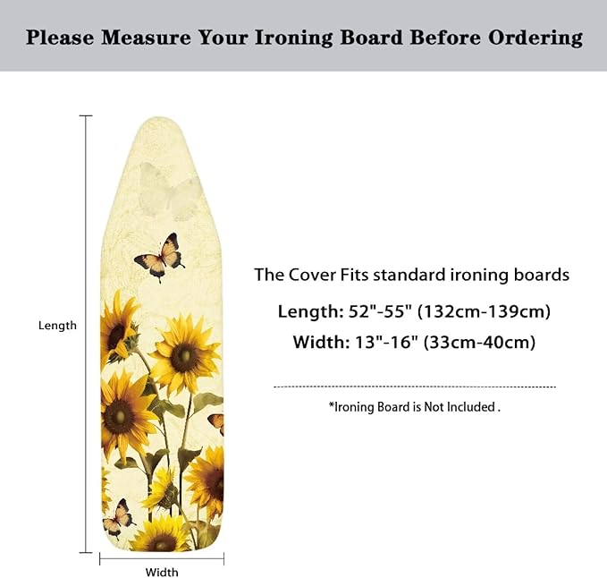 Sunflower Butterfly Ironing Board Cover Standard Size 15"x54" Iron Cover with Padding Butterflies Art Ironing Board Covers with Elastic Edge
