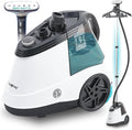 True & Tidy Heavy Duty Commercial Full Size Standing Garment Steamer for Clothes with Extra Large 3L (101 oz) Water Tank for 90+ mins of Steam Time, 1800 watts of Powerful Steam, 3 Settings, White