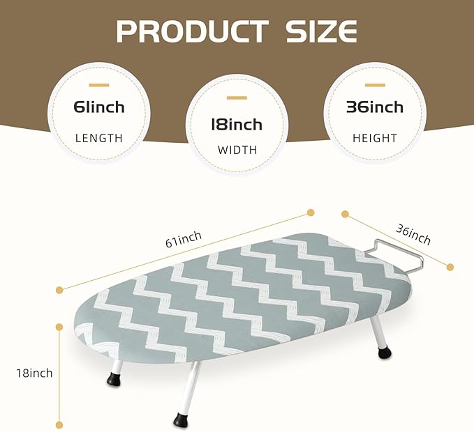 Mini Ironing Board Tabletop Ironing Board Compact Foldable Iron Board Thick Steel Tube with Heat Resistant Covers, Iron Rest for Dorms, Apartment and Travel (Blue-White Wave)