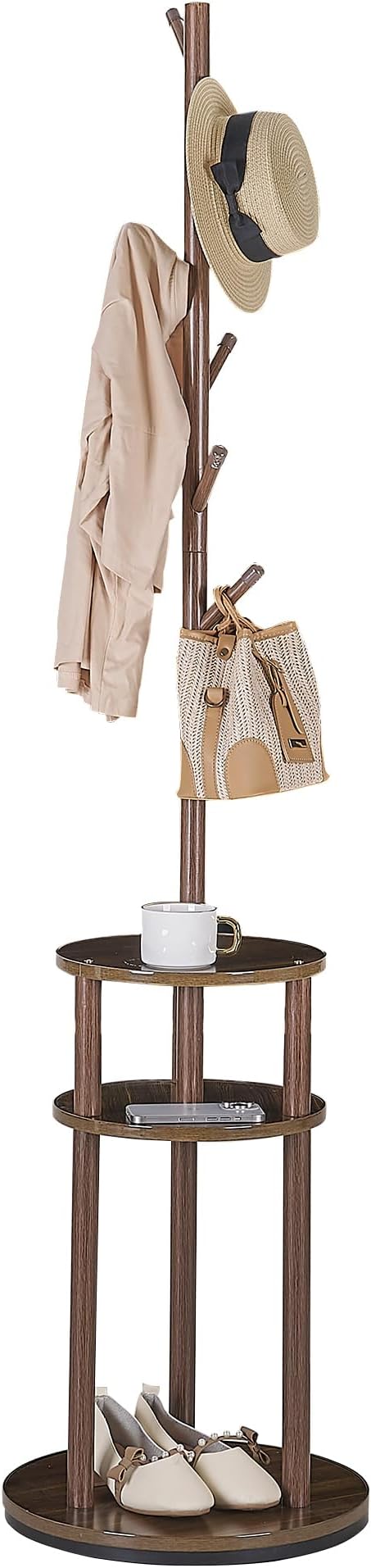 VECELO Coat Rack Freestanding, Entryway Hanger Stand, Umbrella Holder