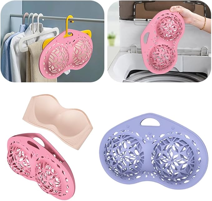 2pcs Bra Washing Bag Silicone Mesh Underwear Laundry Bags,Bra Laundry Bag Fits A-C Cup Bras,Anti Deformation Lingerie Bag for Washer/Dryer Machines (Pink+Purple)