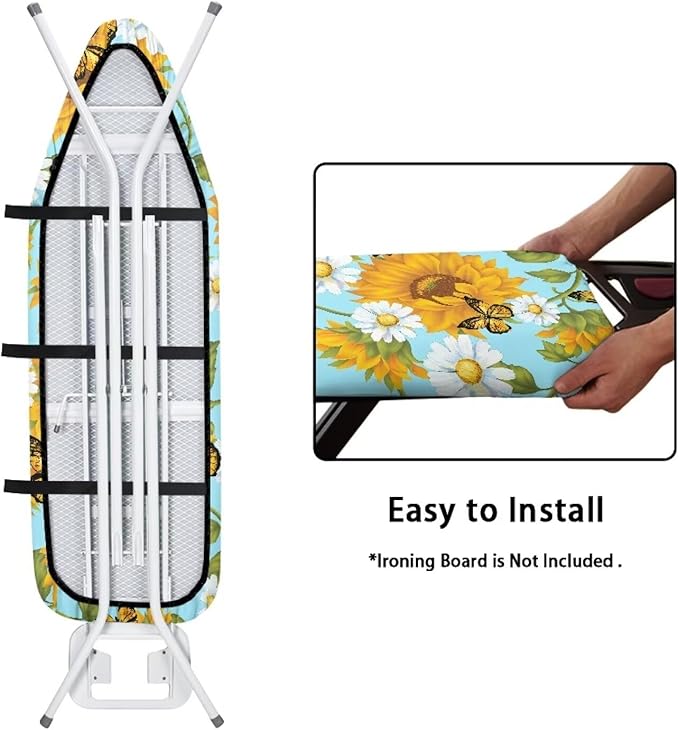 Flashideas Sunflower Butterfly Ironing Board Cover and Pad 15x54 Inch Standard Ironing Board Cover with Elastic Edge and Hook and Loop Fasteners Scorch and Stain Resistant Cotton