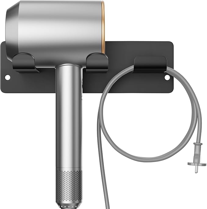 Hair Dryer Holder Wall Mount Compatible with Dyson Hair Dryer, 304 Stainless Steel Hair Dryer Blow Diffuser Holder Organizer Adhesive for The Bathroom Black
