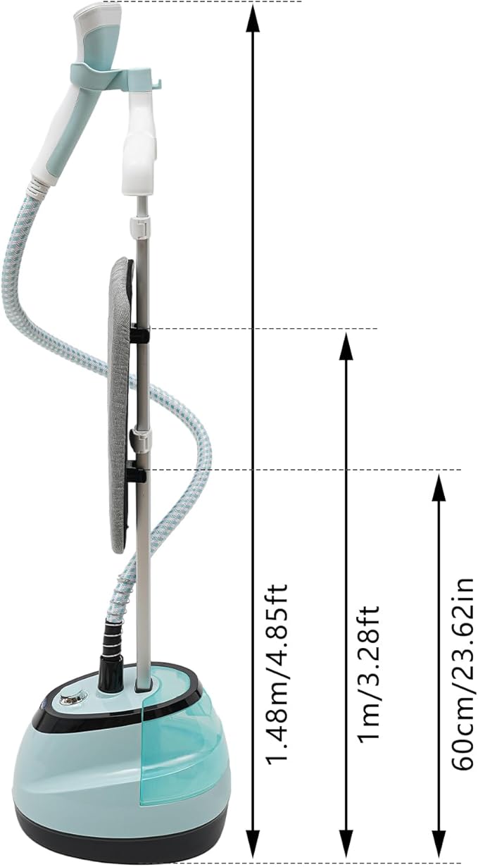 Standing Garment Steamer,Steamer for Clothes,1350W Fabric Steamer Standing Clothes Steamers with Ironing Board, Adjustable Rod & 1.6L/0.42gal Water Tank Wrinkle Remover Heats in 45 Seconds (Blue)