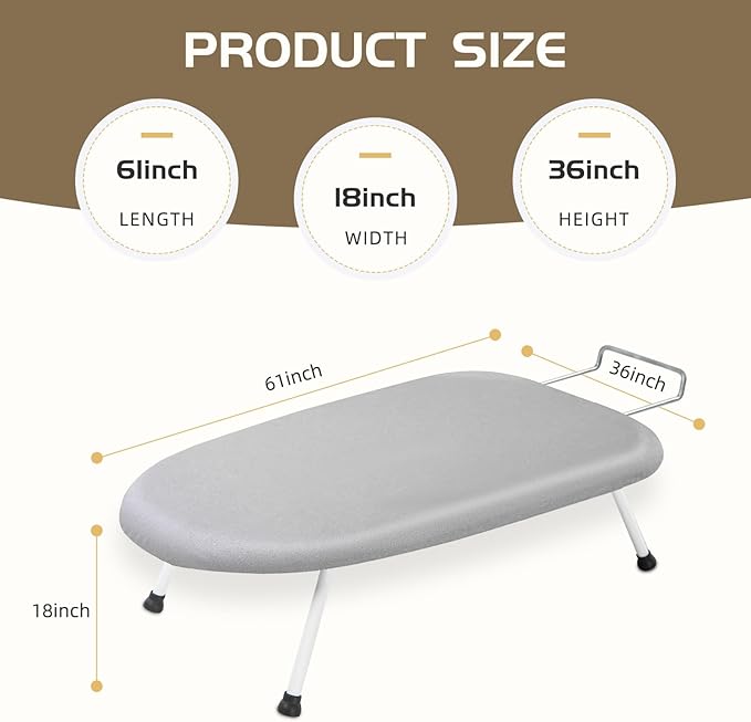 Mini Ironing Board Tabletop Ironing Board Compact Foldable Iron Board Thick Steel Tube with Heat Resistant Covers, Iron Rest for Dorms, Apartment and Travel (Grey)
