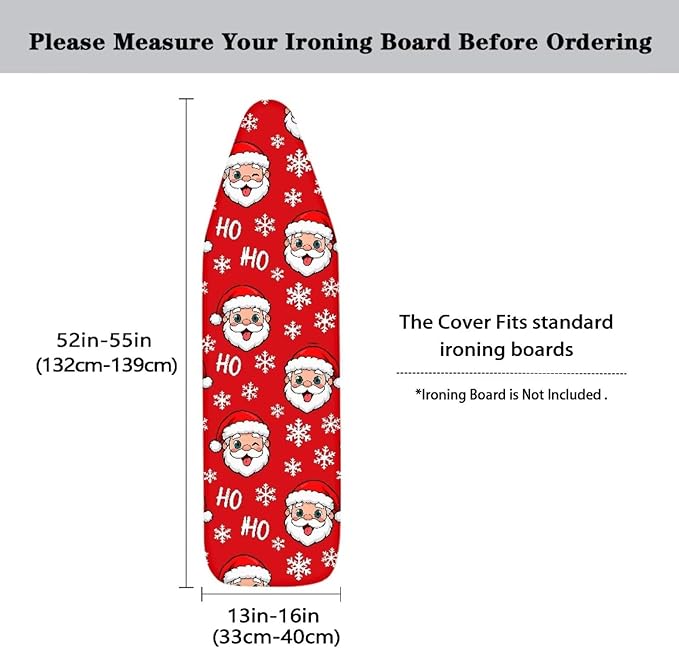 Santa Claus Ironing Board Cover and Pad Stain Resistant Xmas Decor Resist Scorching Cover for Ironing Board 54x15 inches