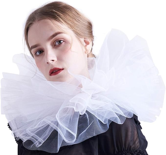 BLESSUME Victorian Retro Mesh Neck Ruff Ruffle Collar Layered Clown Neck Collar