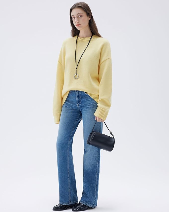 SUUKSESS Women Cashmere Blend Oversized Crew Neck Long Sleeve Pullover Sweaters