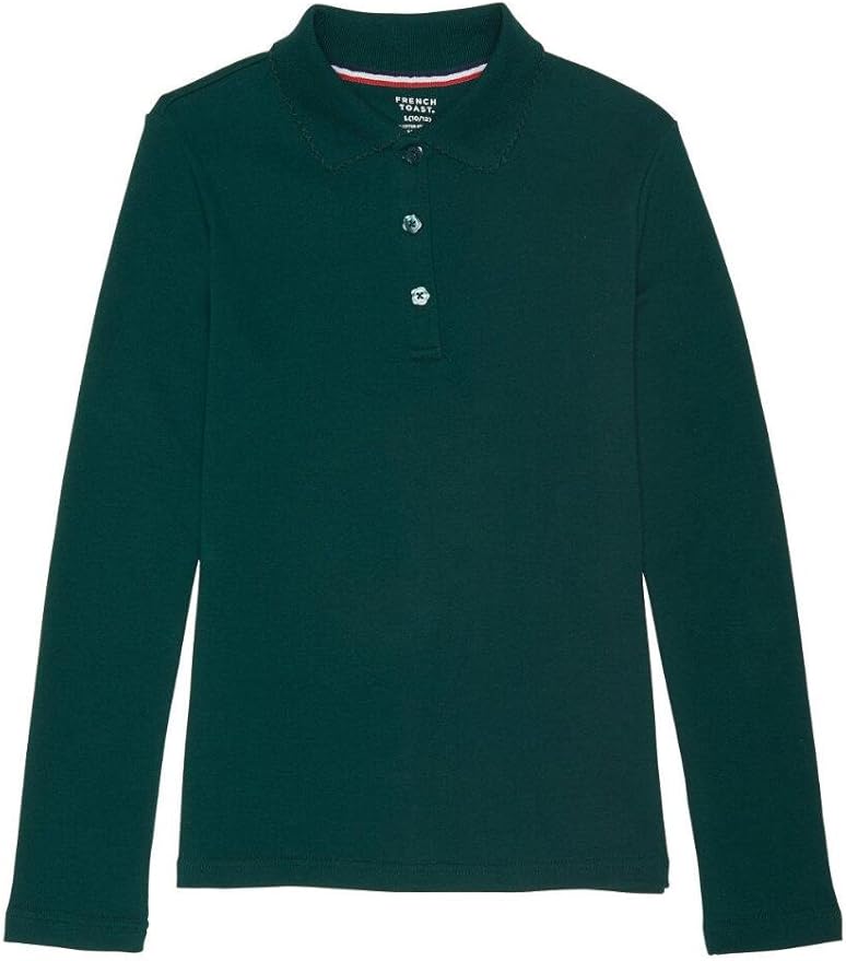French Toast Girls' Picot Collar Polo Shirt with Long Sleeves (Kids Standard & Plus Size)