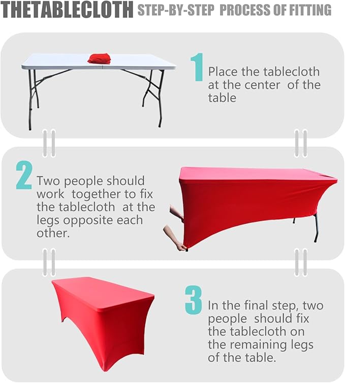4 Pack - Elegant Red Stretch Spandex Table Cover (48Lx24Wx30H Inches), Non-Iron Fitted Tablecloth for 4-Foot Rectangular Folding Tables -Ideal for Banquets, Weddings & Festivals
