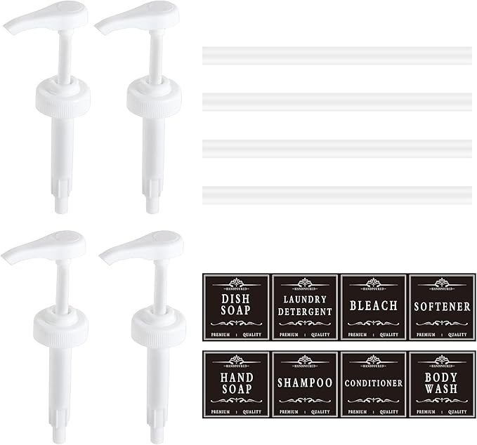 4 Packs Gallon Pump Dispenser, Leak Proof Dispenser for Hand Soap, Laundry Detergent, Sanitizer, Shampoo - 128 OZ Capacity - 38/400 Plastic Gallon Pump Dispenser for Household & Commercial