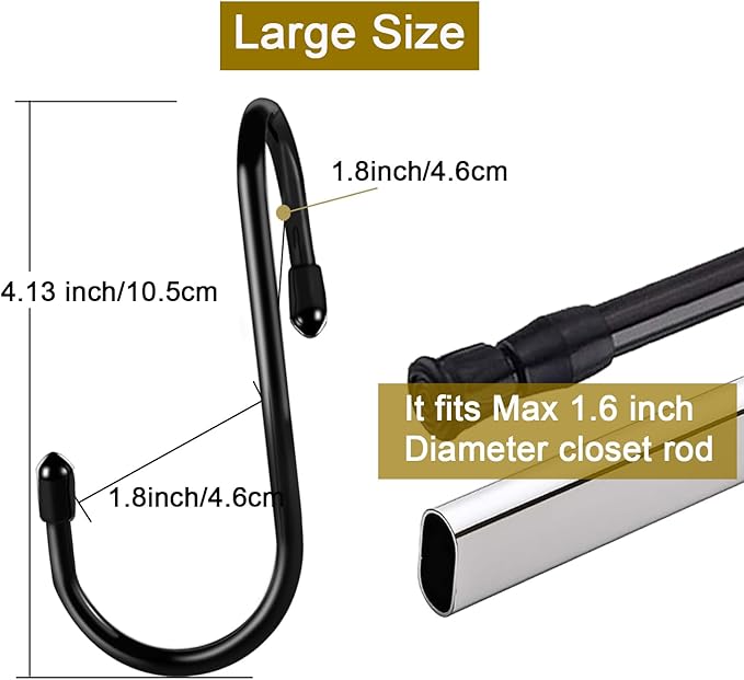 HiGift 12 Pack Purse Hooks for Closet, Non Slip Rubber Coated Closet Rod Hook for Bags, Large Organizer Hooks for Hanging Handbags, Backpacks, Belts, Scraves, Hats, Clothes -Black