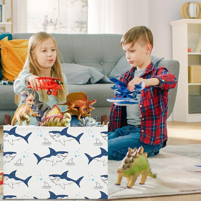 Rectangle Storage Basket with Handles, Collapsible Storage Bin, Books Box, Gift Basket(Shark)