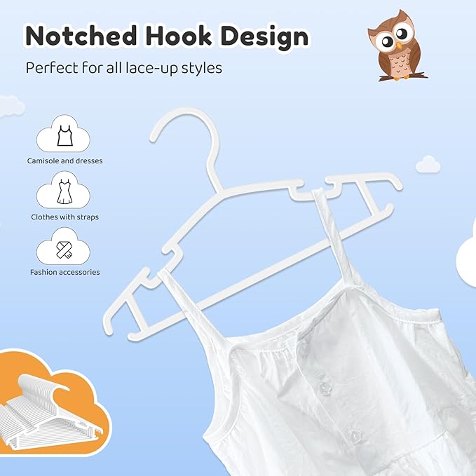 Baby Hangers 100 Pack Non-Slip Kids Plastic Hangers for Closet, Space Saving Toddler Hanger for Infant Clothing, Childrens Hanger for Child, White