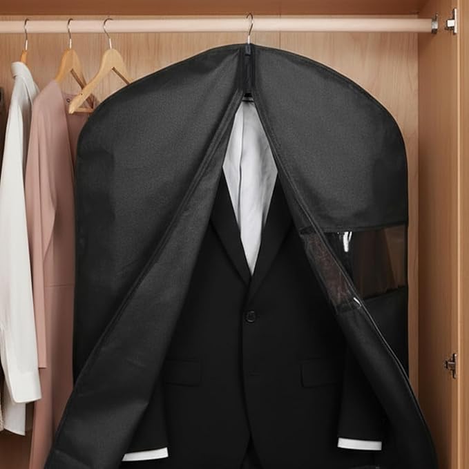 10pcs 40" Suit Cover Bags for Men Garment Bags for Hanging Clothes & 5pcs Coat Hanger Suit Bag for Closet Storage or Travel Clear Window Clothes Cover for Suits Coats Shirt Jackets Skirts