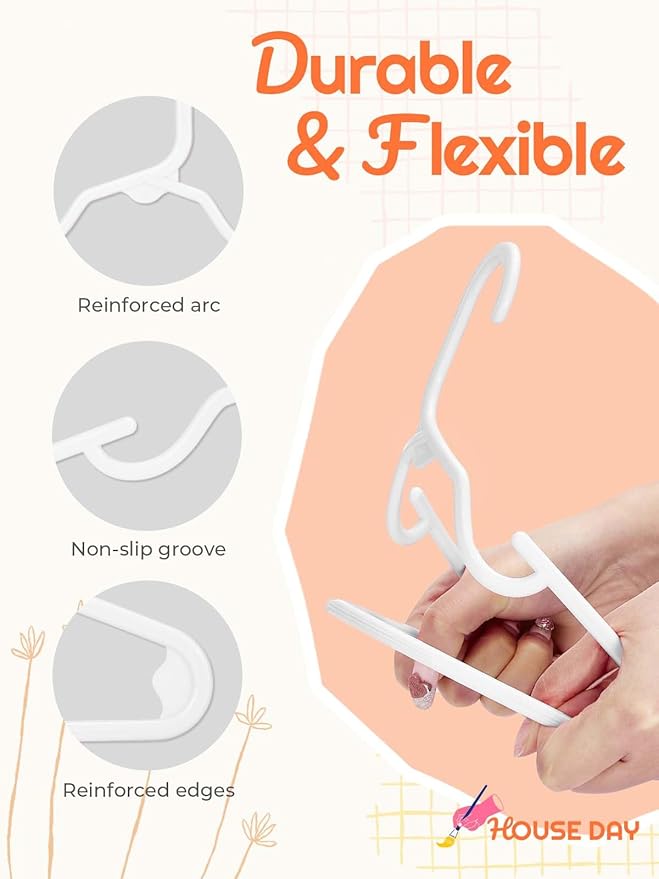 HOUSE DAY Premium Baby Hangers 120 Pack, 11 Inch Kids Plastic Hangers White, Slim Childrens Hanger for Infant, Toddler, Child Clothes, Non-Slip Sturdy and Durable Baby Clothes Hanger for Closet