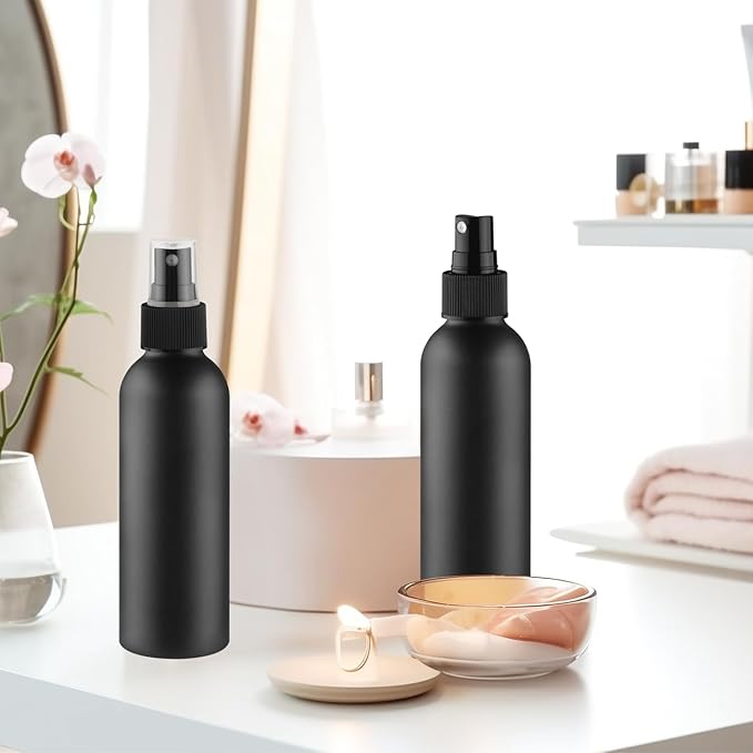 6 Pack 150ml/5oz Aluminum Spray Bottle Black Mist Sprayer Metal Spray Bottle Empty Fine Mist Spraying Bottles for Perfume Cleaning Essential Oil