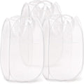 TECHMILLY Collapsible Mesh Pop Up Laundry Hamper with Sturdy Handles and Side Pocket - Portable Foldable Clothes Baskets for Dorm, Bathroom & Travel Storage (White, 3 Packs)