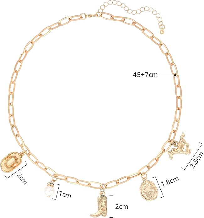 Chunky Gold Necklace for Women Gold Evil Eye Cowboy Pendant Necklace Dainty Paperclip Chain Vintage Luck Amulet Choker Necklaces Celestial Jewelry Gift
