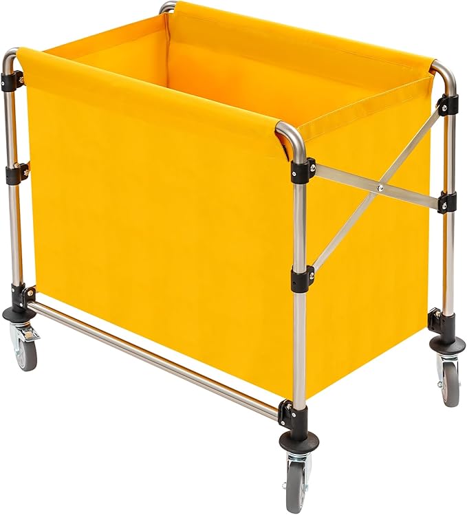 Commercial Laundry Cart with Wheels, 440lbs Folding Laundry Cart, Rolling Laundry Basket with Oxford Cloth Hamper, 34.25 * 20.47 * 30.7in for Home, Dorm, Hotel, and Commercial Use (Yellow)