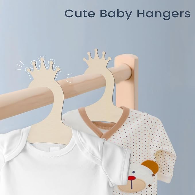 Hongma 20 Packs Wooden Baby Hangers for Baby Clothes, Cute Crown Wood Newborn Baby Girl Boy Hangers for Nursery 9 Inch Kids Toddlers Children Infant Hangers for Closet Coat Pants Clothing Storage