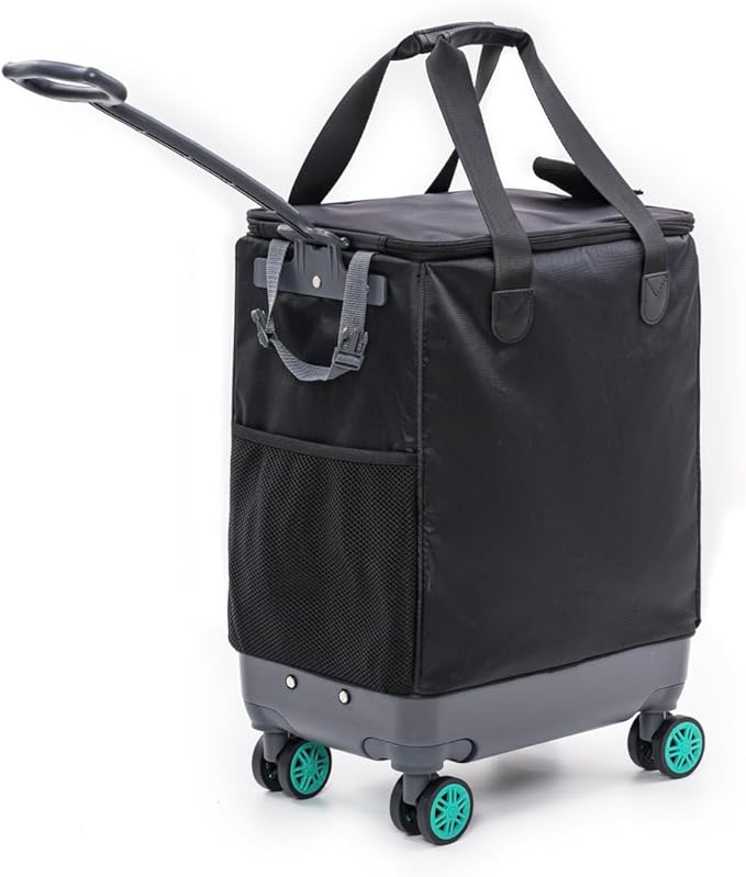 Handy Sandy All-Purpose Roller Bag – Foldable Top-Opening Tote on Wheels with Zipper Closure, 8 Spinner Wheels, Lightweight – Travel, Groceries, Laundry, Work, Everyday Hauling - Patent-Green