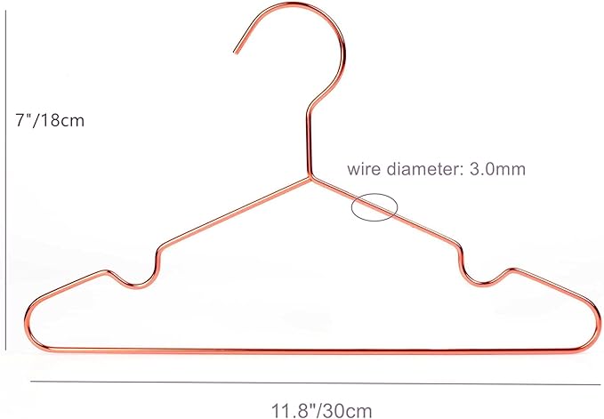 Shiny Rose Gold Kids Clothes Hanger 50 Pack, Baby Children Infant Metal Hanger for Coat Suit Shirt, Space Saving Slim for Camisole Dress