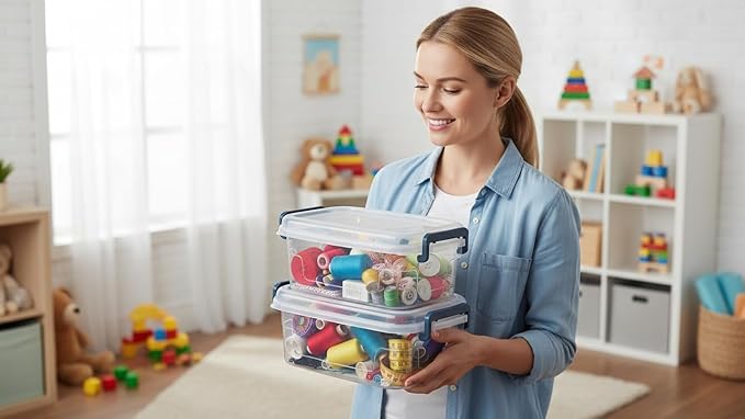 Tribello Small Clear Storage Bins with Lids, Stackable Plastic Storage Containers for Home Organization – Totes for Closet and Underbed Storage, 2.6 Quarts