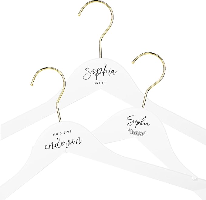 Andaz Press Personalized Bridal Hanger - Premium White Wooden for Wedding Dress, Bridesmaid Dresses, Bridal Party - Custom Name Wedding Gift, Flower Girl - 1-Pack