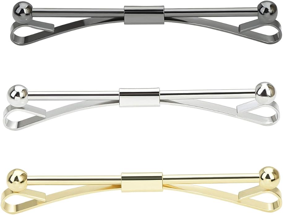 3PCS Shirt Collar Clips Necktie Tie Clips Clip-on Collar Bars Gold Silver Black Metal Cravat Clips Collar Pin Accessories for Men
