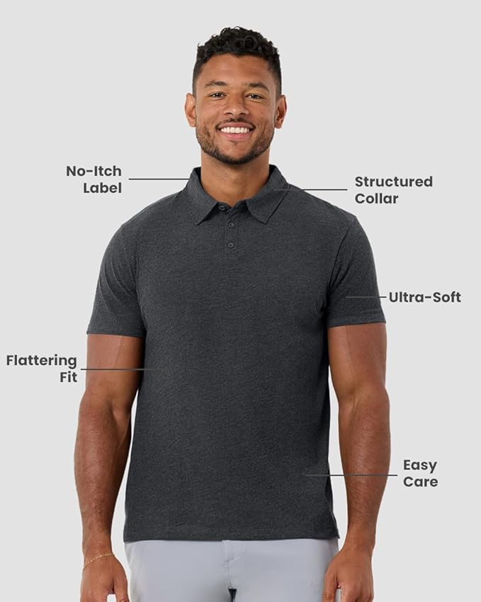 INTO THE AM Polo Shirts for Men - Slim Fit Short Sleeve Collared Shirt S - 4XL Fitted Collar Polos for Work