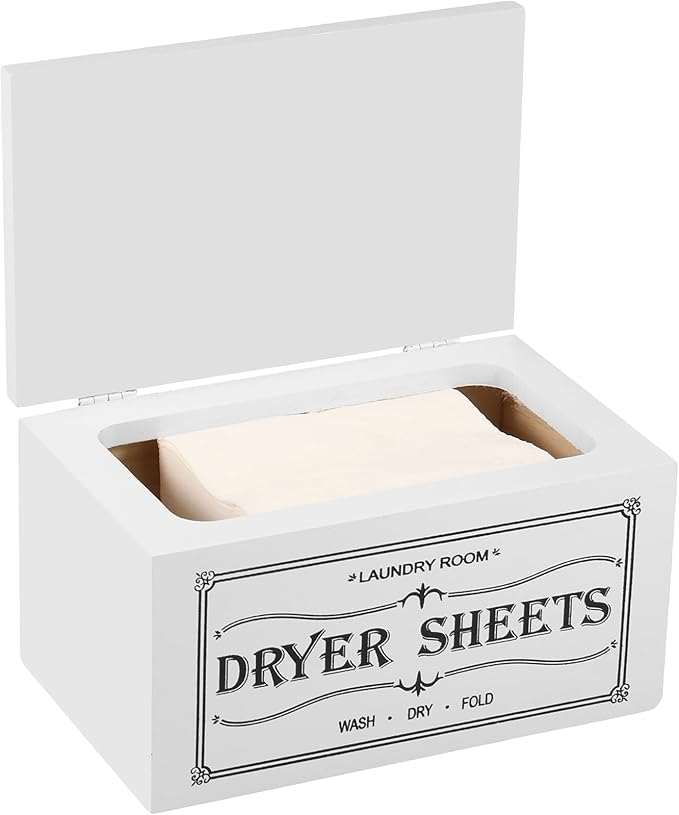 Dryer Sheet Holder and Lid, Dryer Sheet Container, Laundry Pods Dispenser, Rustic Farmhouse Dispenser Laundry Room Decor Accessories, 7.9x4.9x4.3in (White)