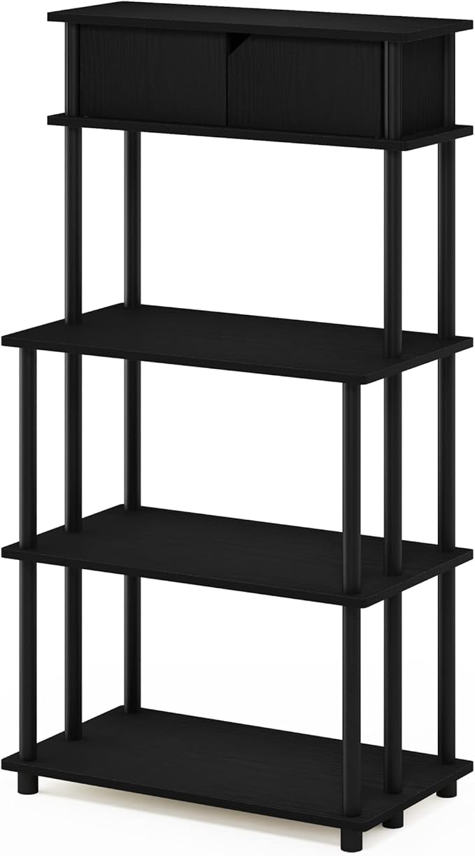 Furinno Turn-N-Tube Kitchen Storage Shelf with Top Cabinet for Kitchen, Dining Room and Home Office, Americano/Black
