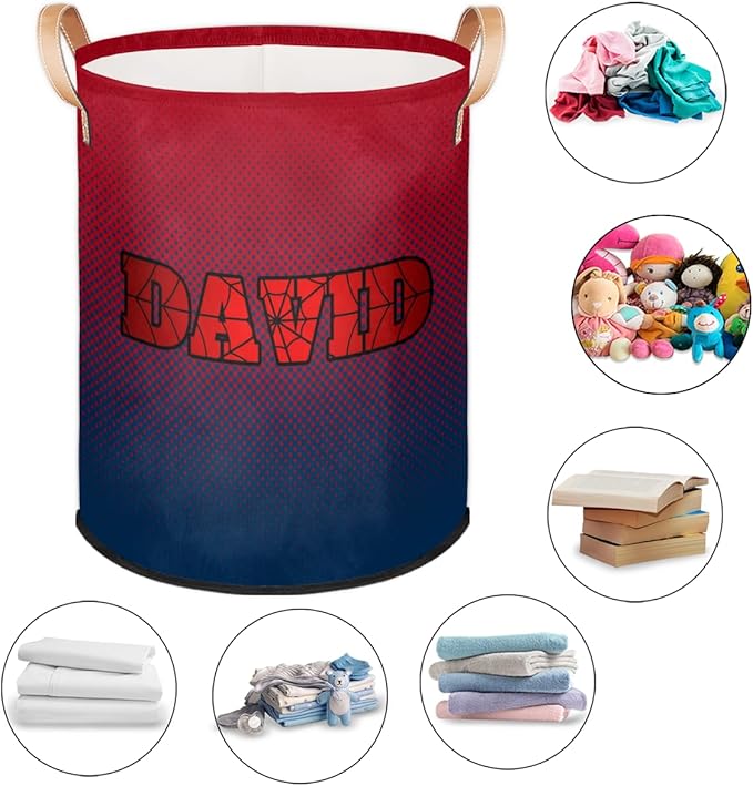 Red Spider Wed Personalized-Laundry-Hamper-Basket for Kids Custom Name Collapsible Storage Organizer Bin Dirty Clothes Toys Hamper for Boys Nursery in Laundry, Bedroom, Bathroom