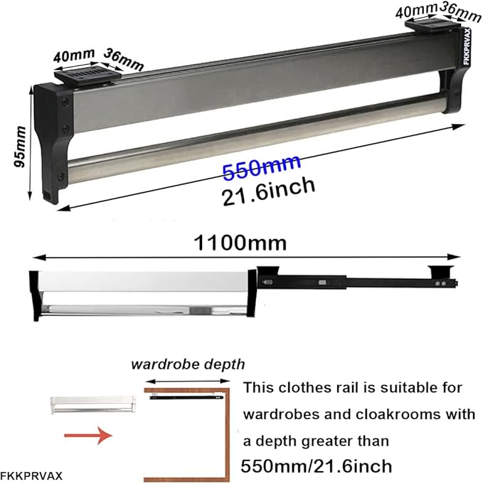 Closet Clothes Hanger Rail,Pull-Out Closet Rod 30-60cm,Wardrobe Clothing Rail,Closet Organizer Rack for Pants and Coat (550mm/21.6inch)