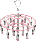 Stainless Steel Clothes Sock Drying Rack with 24 Clips, Swivel Hook Windproof Clothes Hanger Rack for Sock, Bras, Towel, Underwear, Laundry Clothes, Hat, Scarf, Pants, Gloves (Pink Clips)