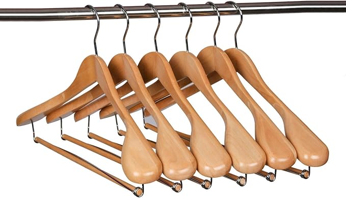 Quality Luxury Wooden Suit Hangers Wide Wood Hanger for Coats and Pants Retro Finish (30, Natural Finish)