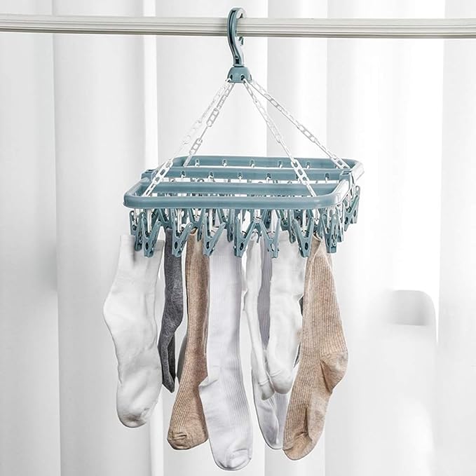 Foldable Clothes Drying Hanger with 32 Clips, Clip and Drip Hangers Clothes Drying Rack, Underwear Hangers for Drying, Laundry Clothes Hanger for Drying Socks Lingerie Baby Clothes Towels Bras Hat