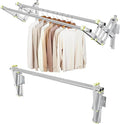 Foldable Wall Mounted Clothes Rack-Double 44'' Long Rod&2 Bases,Stainless Steel, Heavy Duty,Multi-Purpose for Space-Saving Garment Rack/Clothes Drying Rack/Plant Hanger (44 inches length X 2 rows)
