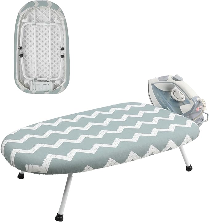 Mini Ironing Board Tabletop Ironing Board Compact Foldable Iron Board Thick Steel Tube with Heat Resistant Covers, Iron Rest for Dorms, Apartment and Travel,Gift for Women(Blue Wave)