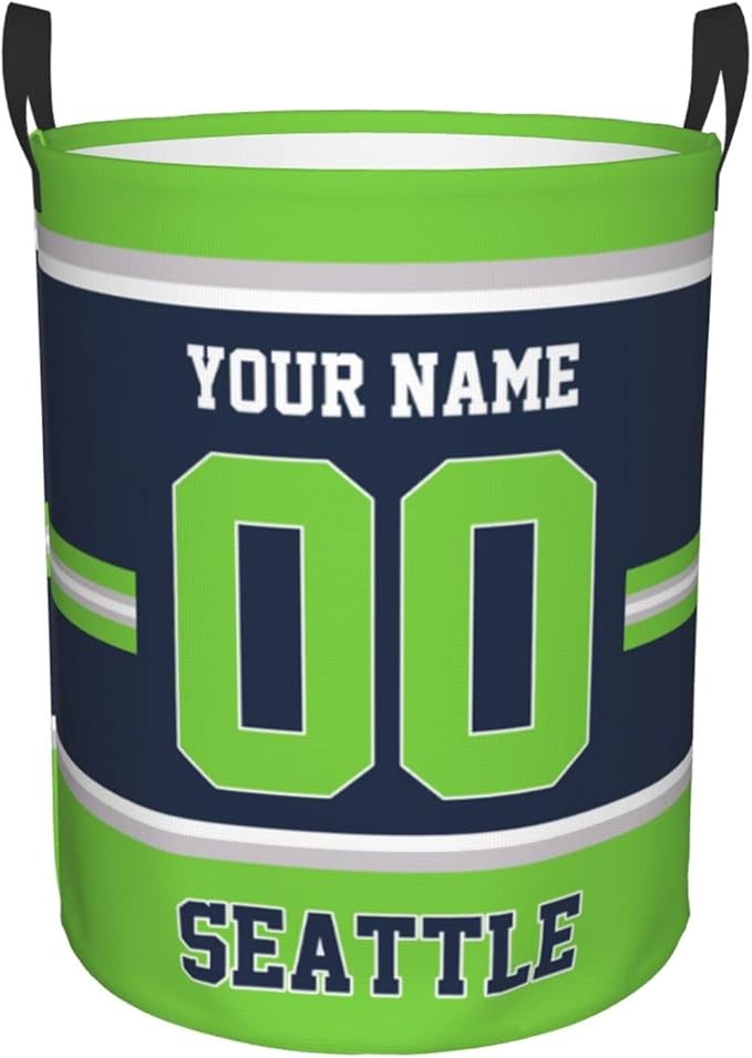 Custom Seattle Laundry Hamper Personalized Laundry Basket Customized Name And Number Collapsible Storage Basket for Bedroom Bathroom Living Room Gifts