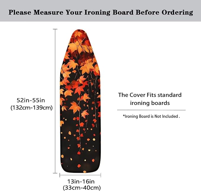 Ironing Board Cover and Pad Fall Maple Leaf Ventilate Resist Scorching Thick Soft Table Top Ironing Board Cover with Elastic Edge 54x15 inches