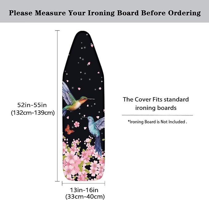 Hummingbird Ironing Board Cover 15x54 Inch Standard Size Ironing Board Covers Heat Reflective Stain Resistant Standard Size 15x54 inch