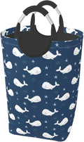 Blue Whale Laundry Basket Navy Blue Foldable Laundry Hamper Ocean Animal Collapsible Laundry Baskets with Handles Clothes Hamper Laundry Tote Bag for Dorm Family Storage Bin 50L