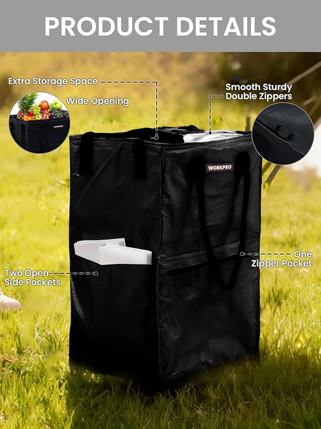 WORKPRO Medium Reusable Grocery Bag on Wheels, Heavy Duty Rolling Shopping Tote with Handle, Folding Trolley on 4 Caster Wheels for Groceries, Laundry, Camping, Moving