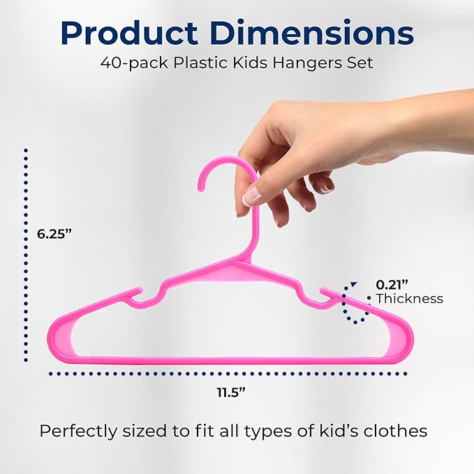 SereneLife 40 Pack Plastic Kids Hangers – Non-Slip Baby Hangers for Closet, Space-Saving Thin Design for Organizing Clothes, Infant, Toddler, and Newborn Clothing (Pink)