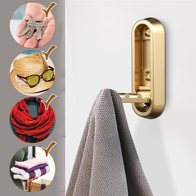Gadpiparty Foldable Wall Hooks 2-Pack Space-Saving Hidden Coat Hangers for Hanging Clothes Bags Towels Keys with Mounting Accessories