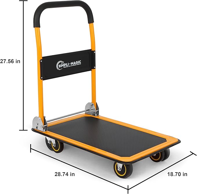 Simpli-Magic Push Cart Dolly, 330 LBS – Foldable Moving Platform Hand Truck – Easy Storage, 360 Degree Swivel Wheels Flat Bed Cart