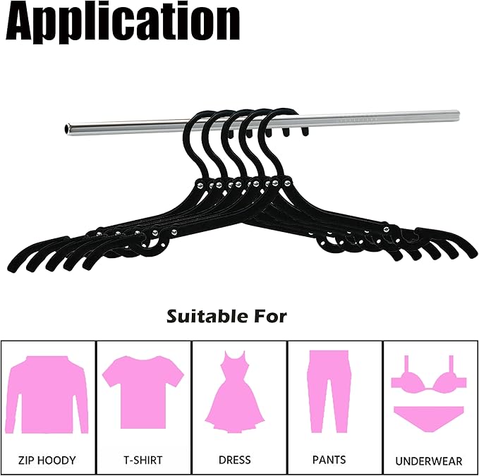 Foldable Travel Hangers Portable Plastic Folding Clothes Hangers Travel Accessories Drying Rack Folding Hangers for Traveling Camping RV Cruises Dormitory School Hotel (8, Black)